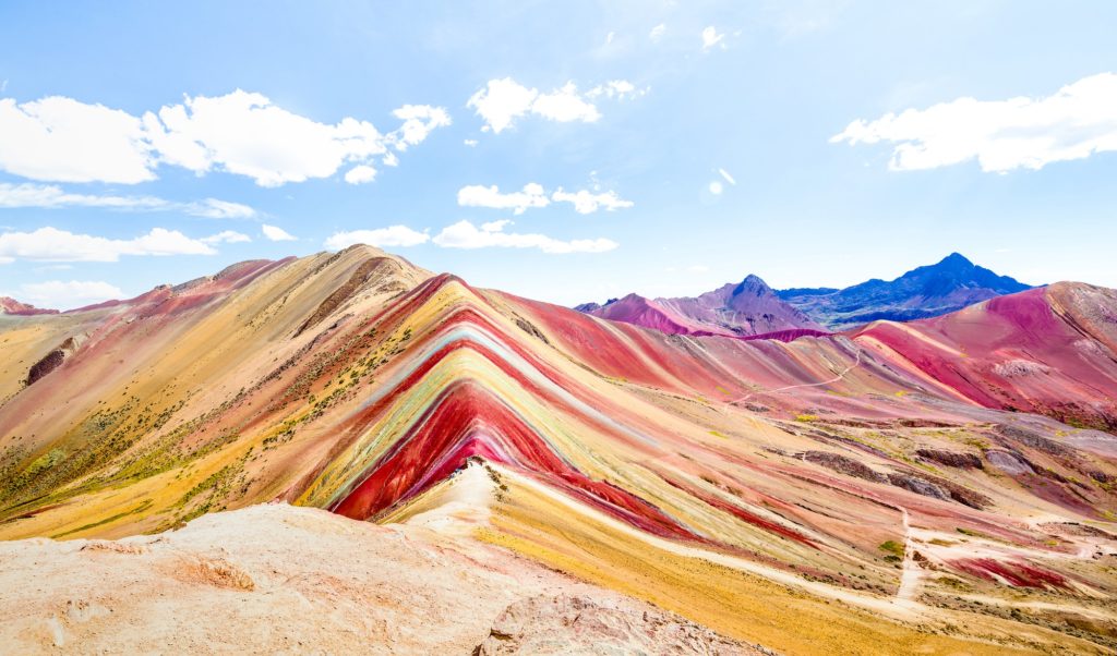 Panoramic view of Rainbow Mountain at Vinicunca mount in Peru