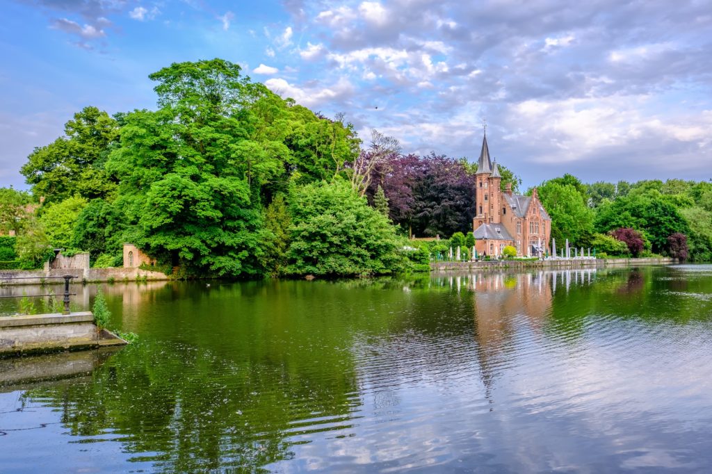 Bruges (Brugge) cityscape with Minnewater lake