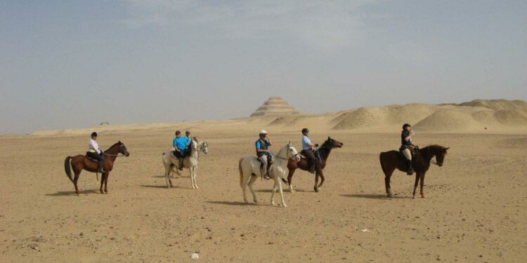 horse riding to the pyramids of Egypt