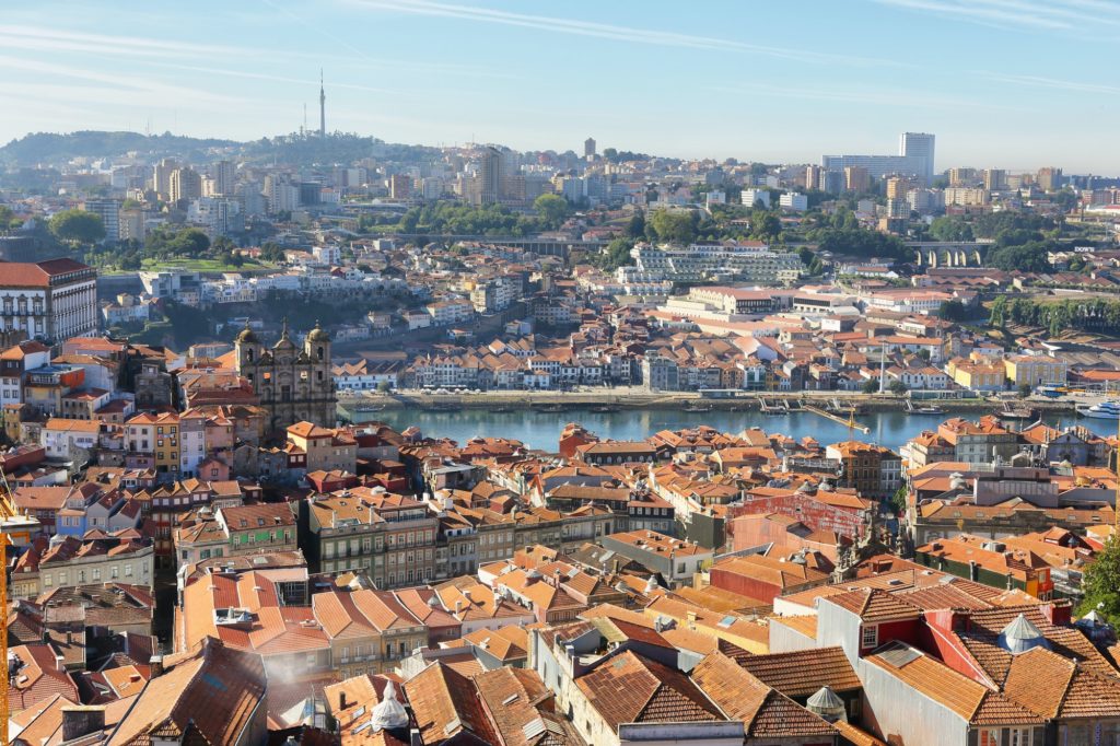 View from Clerigos Tower in downtown Porto city
