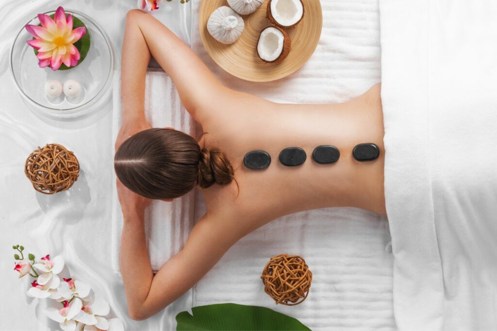 Therapeutic hot stone massage at luxury getaway