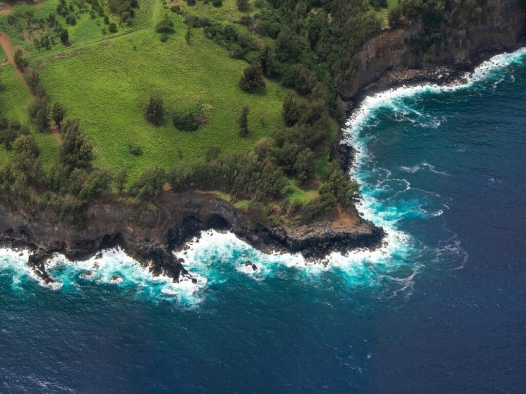 Hawaiian coastline from a helicopter
