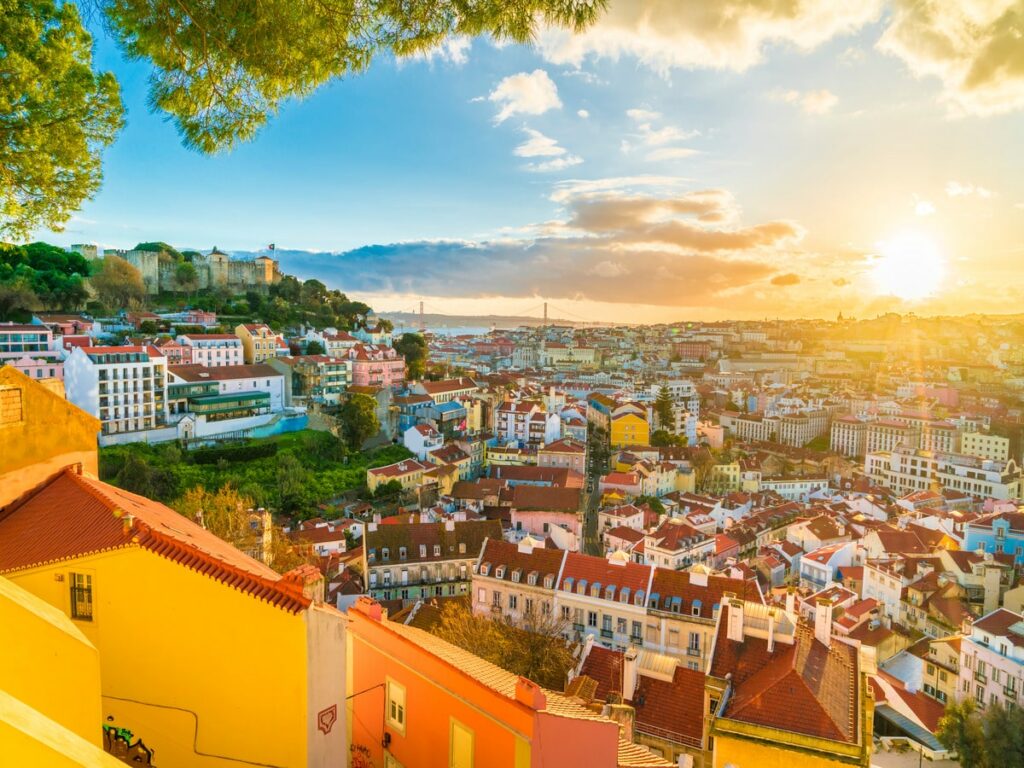 Panoramic view of Lisbon at sunset