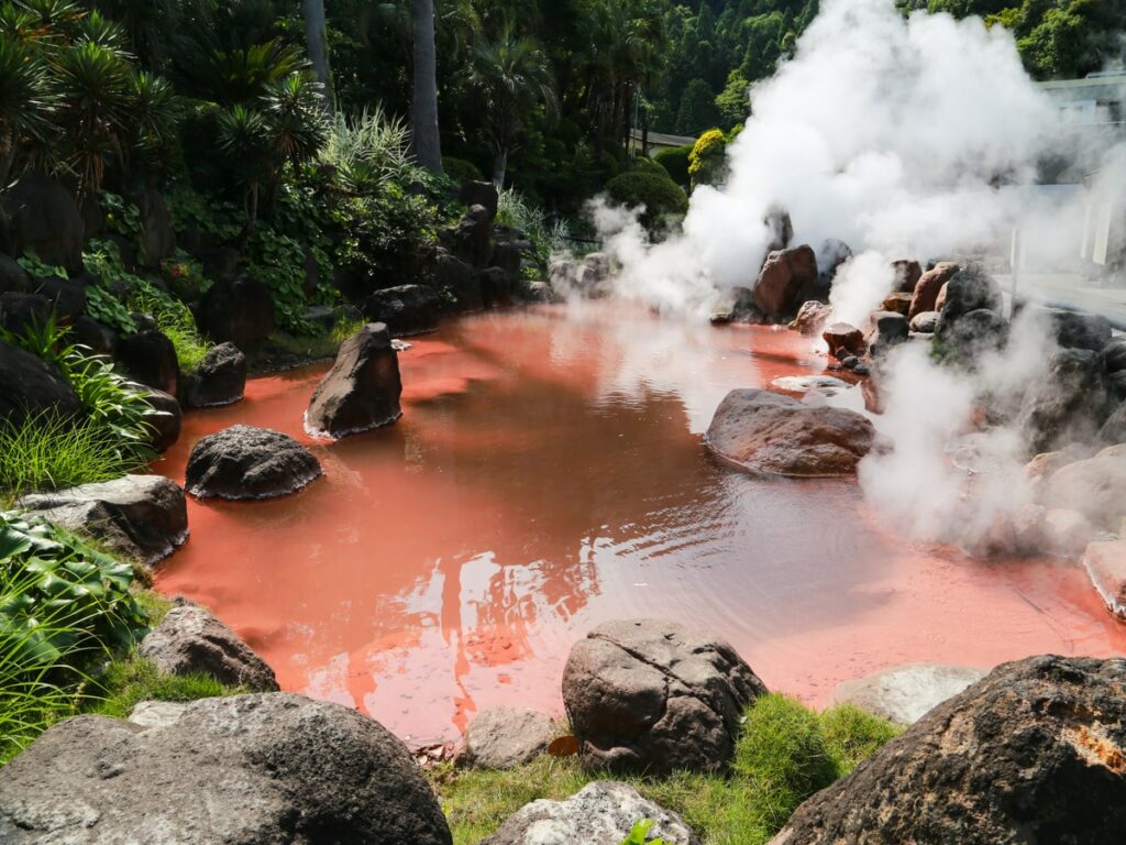 Small red hot spring in Beppu, Oita, Japan
