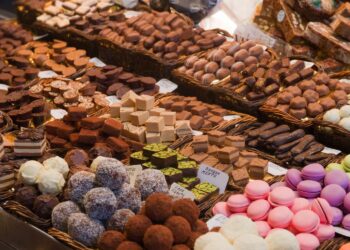 Different kinds of confectioneries at a chocolate tour in France