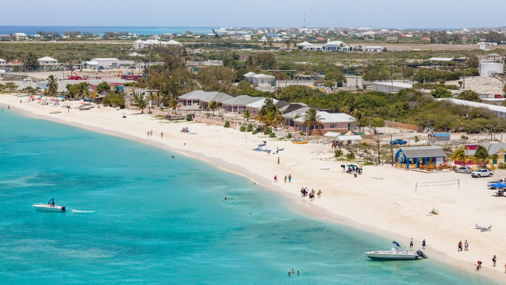 Aerial view of the beach at the cruise center of Grand Turk in the Caribbean