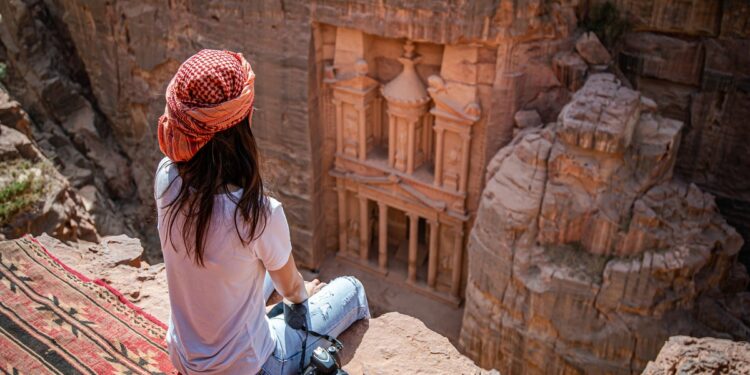 Treasury or Al-khazneh, famous travel destination of Jordan
