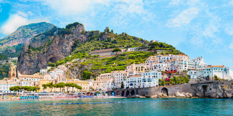 panoramic view of amalfi village one of the best beaches in italy
