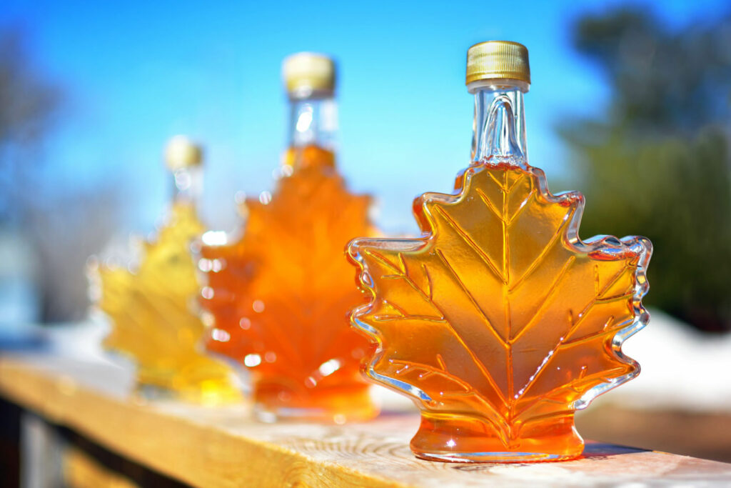 colorful maple syrups made during a backyard maple syrup tour