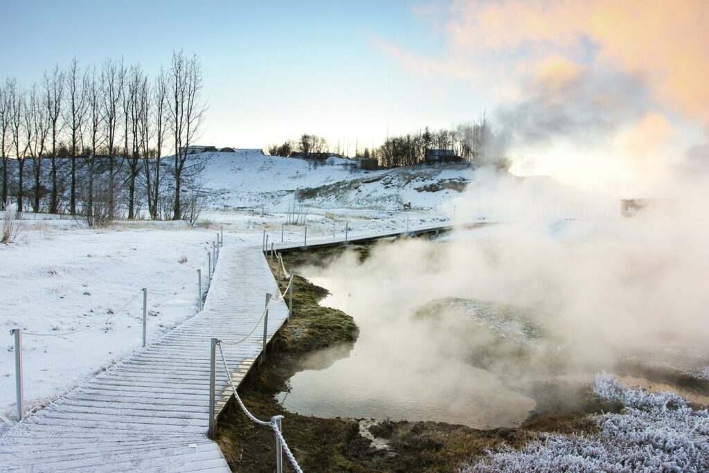 hot spring bath in the scret lagoon, iceland