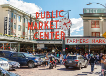Pike Place Market or Public Market Center in summer season, Seattle, Washington, USA