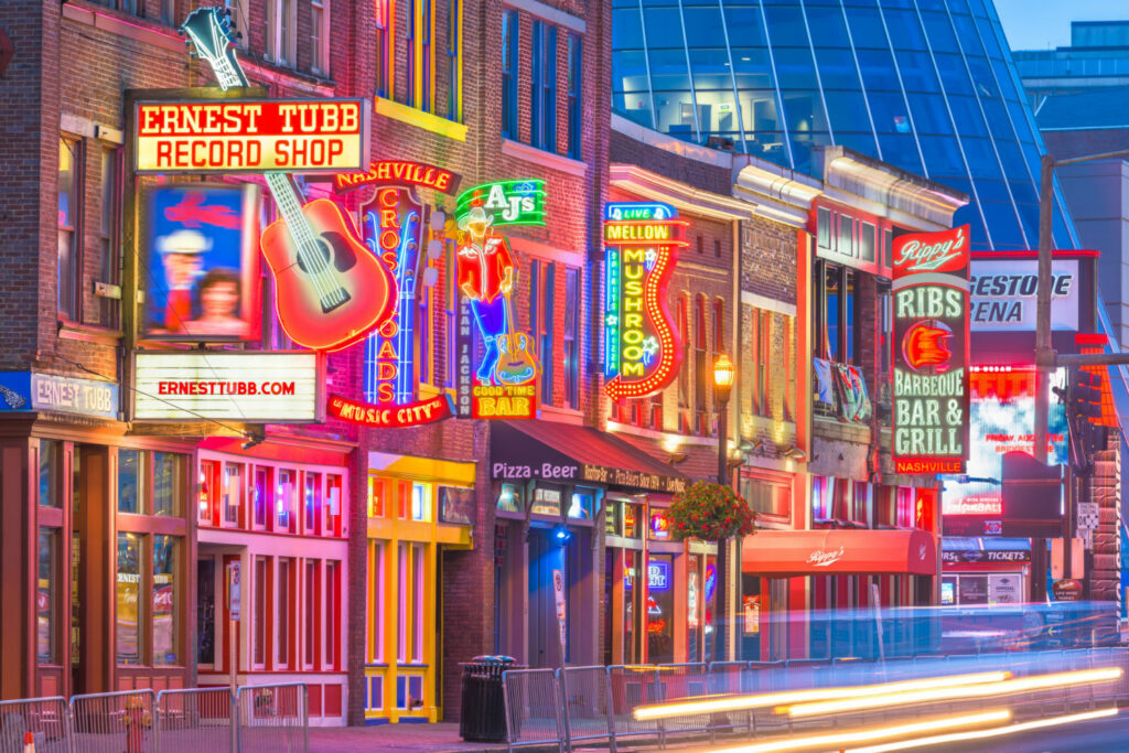 vibrant places to celebrate thanksgiving: honky-tonks on lower broadway, nashville