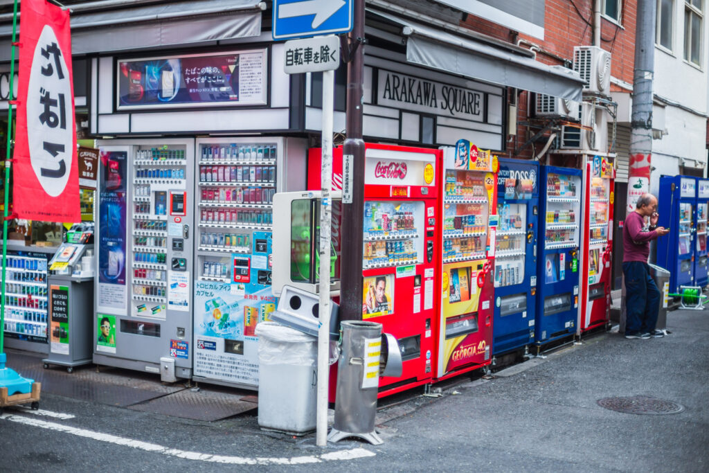 japanese vending machines in osaka street while travelling to japan