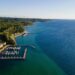 aerial view of Suttons bay - best beaches in traverse city