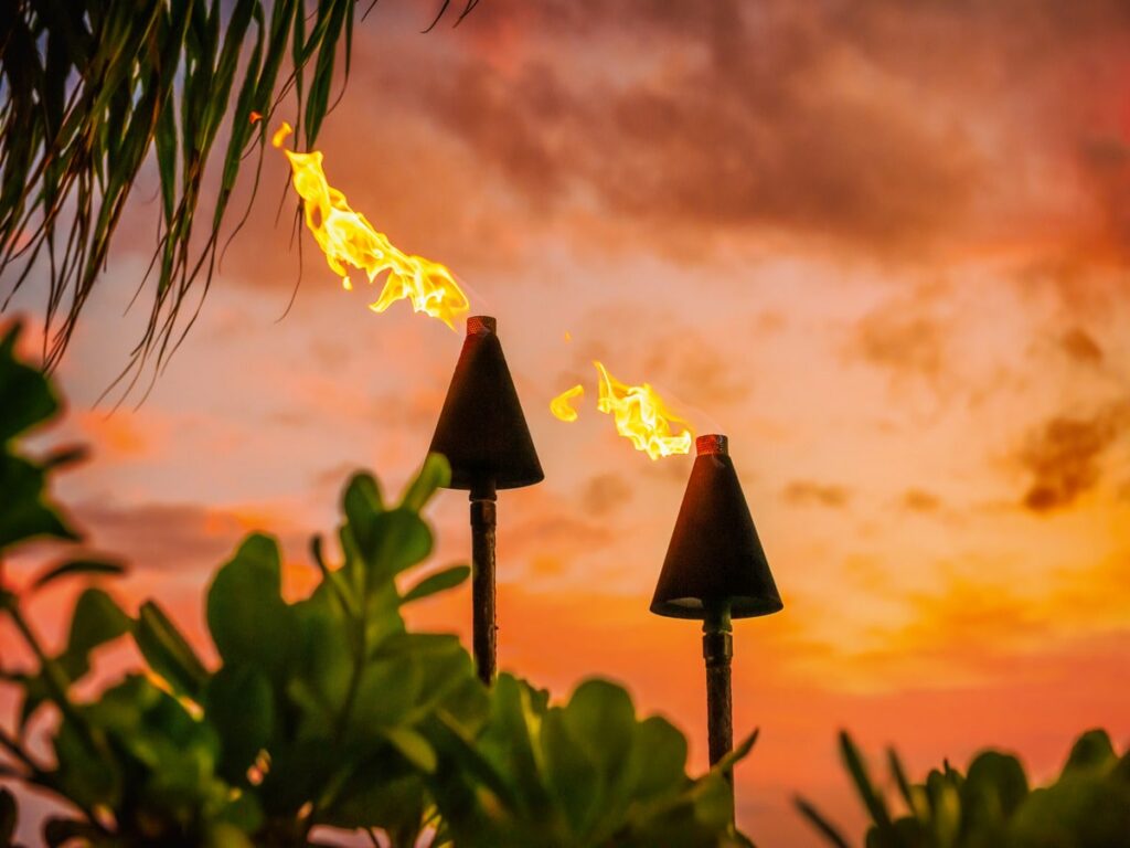 Hawaii luau party Maui fire