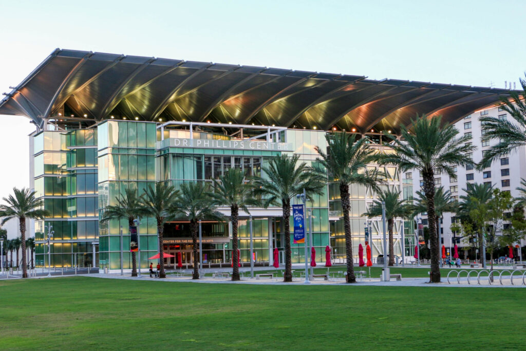 exterior of the dr phillips center for performing arts in orlando