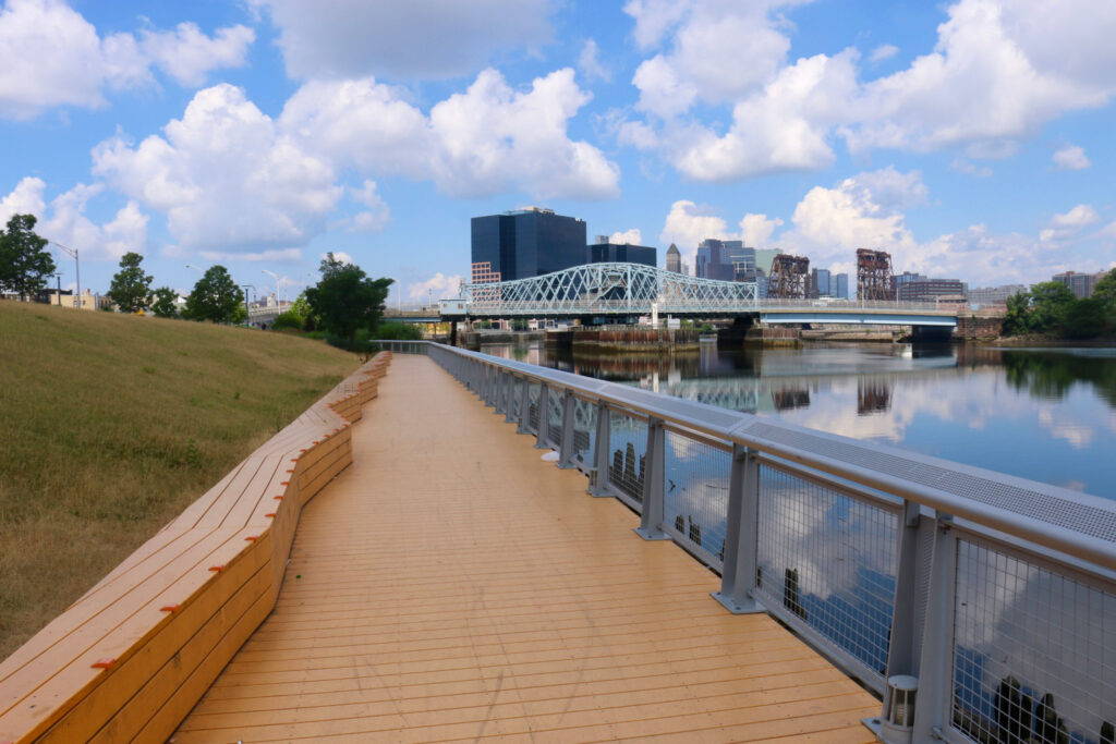 View of the boardwalk at the Essex County Riverfront Park