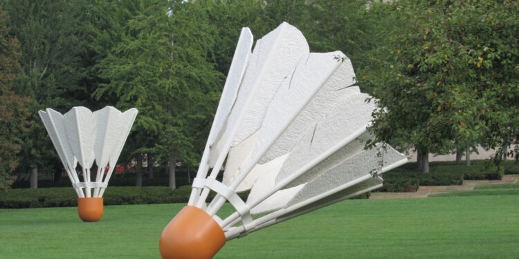 Famous shuttlecock sculptures made by Claes Oldenburg and Coosje Van Bruggen, outside the Nelson Atkins