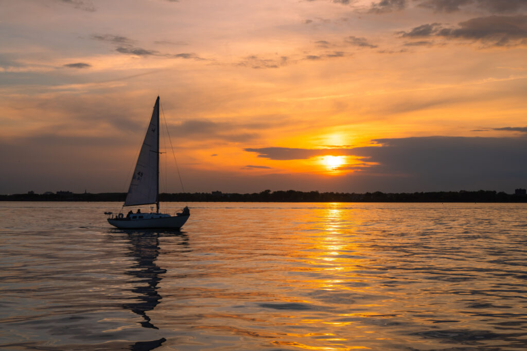 Sailboat on the Hudson at sunset