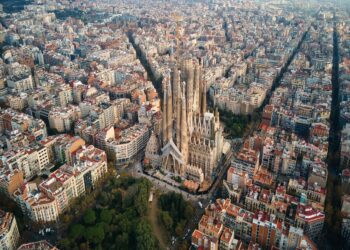 Aerial view of Barcelona, one of the most well-known cities in Spain