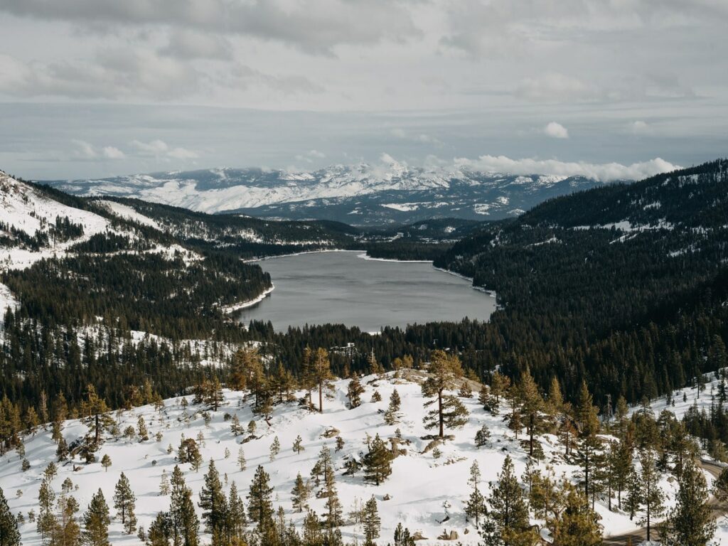 Winter view of Donner Lake in Donner Pass