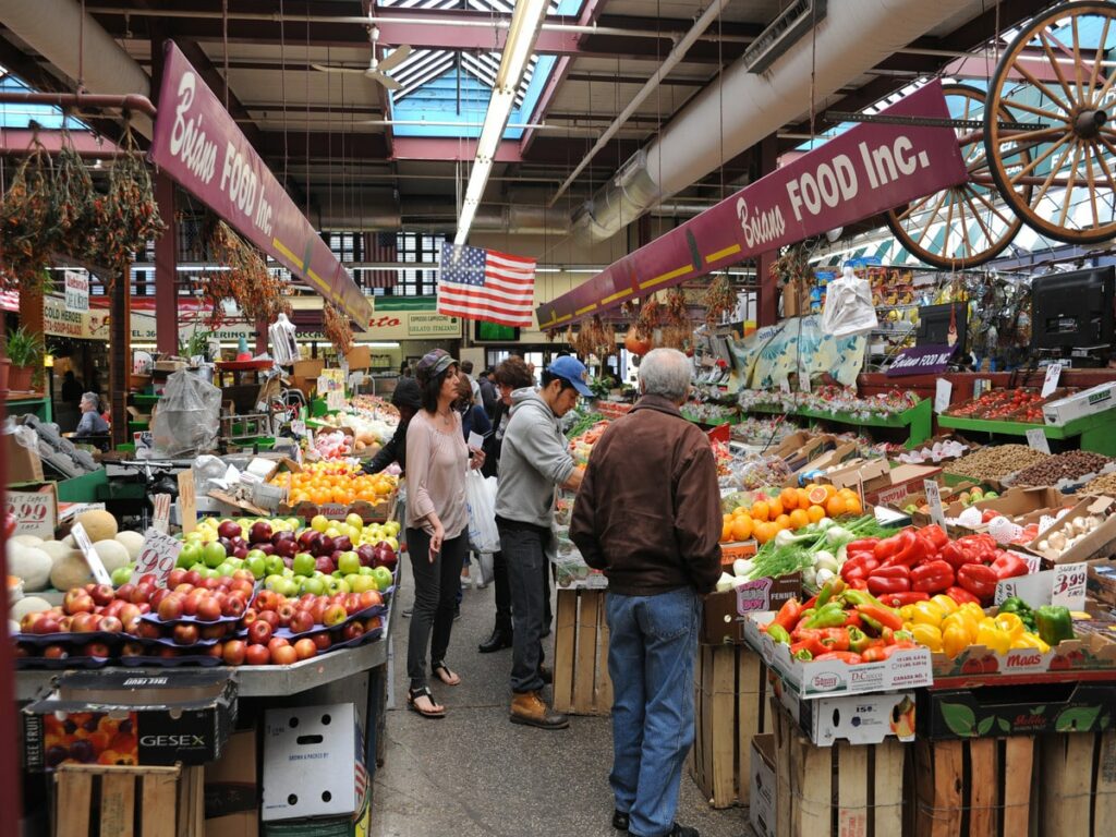 An Open Market on Arthur Avenue in the Little Italy Section in The Bronx New York.