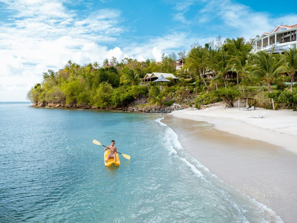 Man in Yellow Kayak at St. Lucia Beach