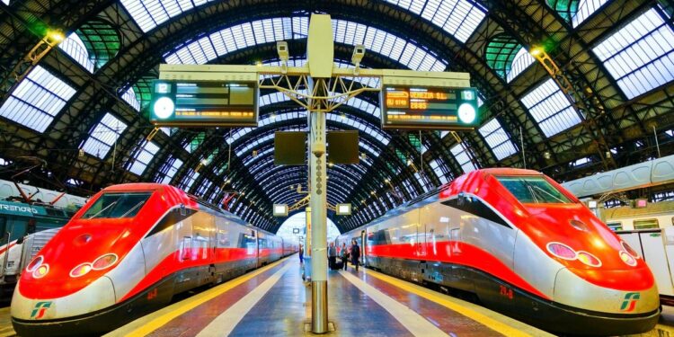 Speed train at Milano Centrale railway station - Milan to Venice by train
