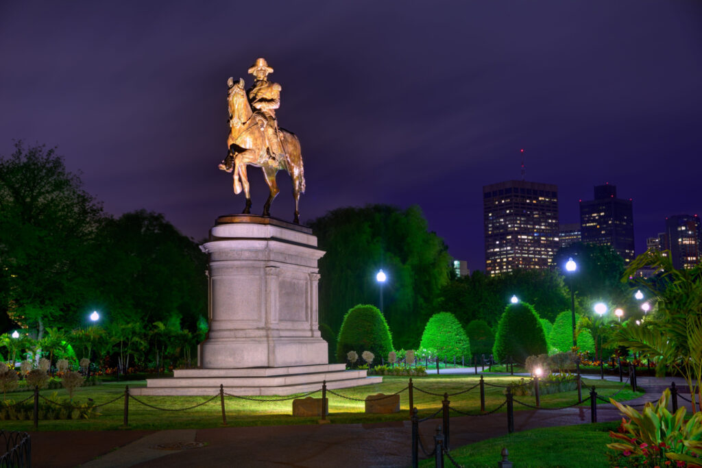 Boston Common George Washington monument at night