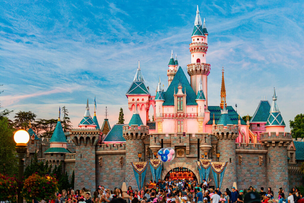 Legendary Disney castle of sleeping beauty in Disneyland, Anaheim, California