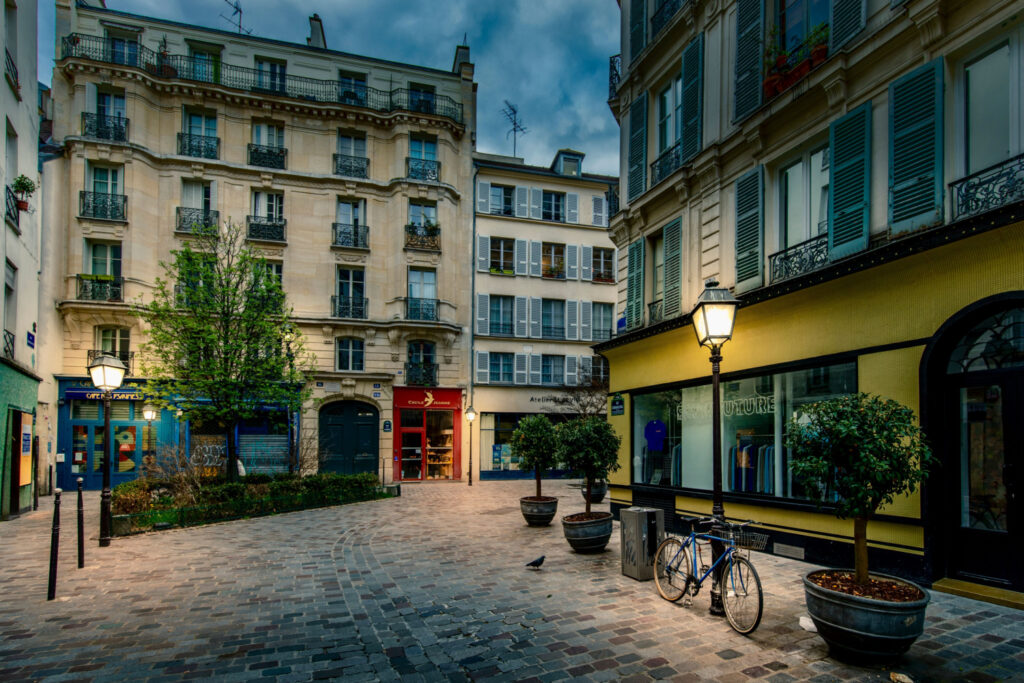 Le Marais district with Rue des Rosiers in Paris