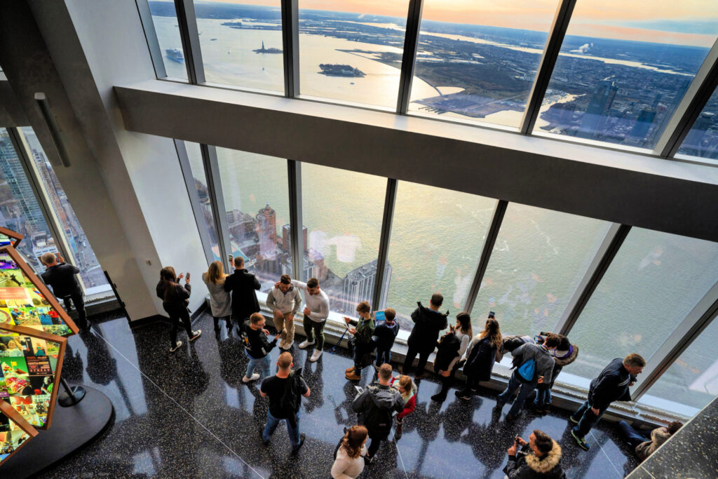 one world observatory deck with people on the one world trade center