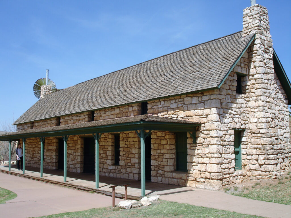 Reconstructed stone house at the National Ranching Heritage Center in Lubbock, Texas