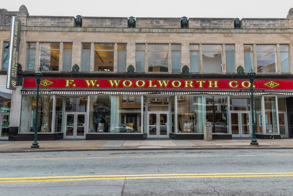 GREENSBORO, NC, USA - The F W. Woolworth building where the first "sit-in" for integration occurred in 1960.