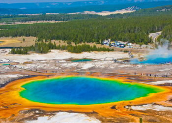 Grand Prismatic Spring in Yellowstone in April