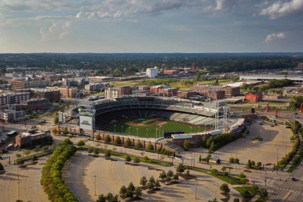 Aerial view of TD Ameritrade Park, home of the College World Series
