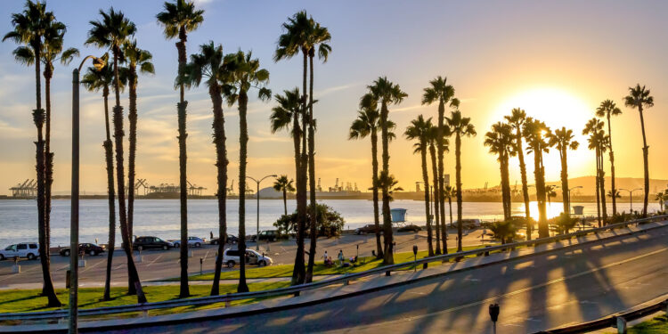 Coastal road sunset in Long Beach, California
