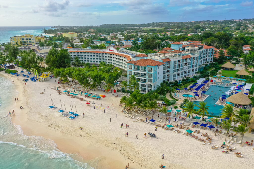 Aerial drone photos of Sandals Royal Barbados luxury resort and the surrounding beaches and clear blue water  Aspects and Angles/Shutterstock