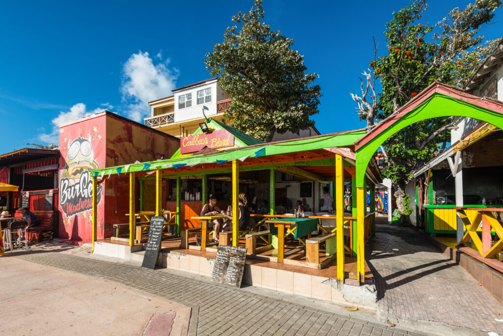 Philipsburg, St. Maarten - Beach front Caribbean Blend Restaurant (Caribbean cuisine) in island of Sint Maarten.  byvalet/Shutterstock