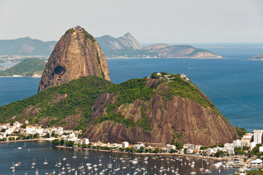 Morro da Urca in the foreground and Sugarloaf Mountain in the  background, Rio de Janeiro, Brazil