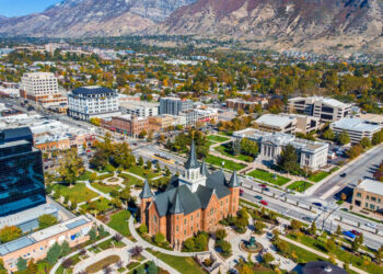 An aerial view of downtown Provo, Utah