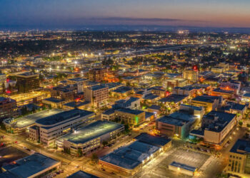 Skyline of Downtown Bakersfield, California as Seen from Above