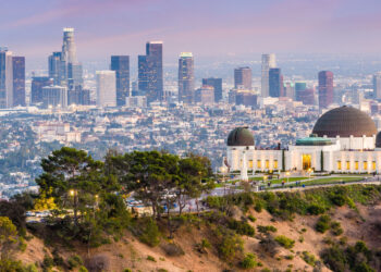 The downtown skyline of Los Angeles, California, USA, as seen from Griffith Park